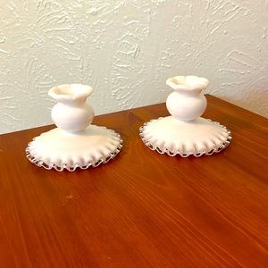 Pair of Fenton vintage candleholders